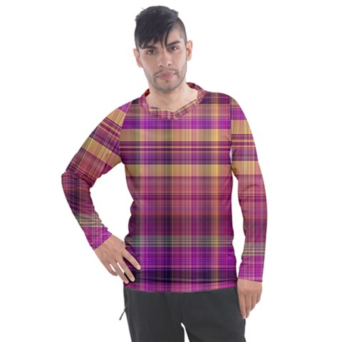 Magenta Gold Madras Plaid Men s Pique Long Sleeve Tee by SpinnyChairDesigns