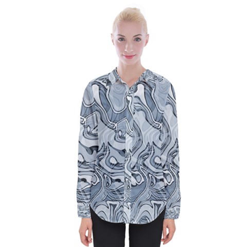 Faded Blue Abstract Art Womens Long Sleeve Shirt by SpinnyChairDesigns