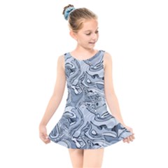 Faded Blue Abstract Art Kids  Skater Dress Swimsuit by SpinnyChairDesigns