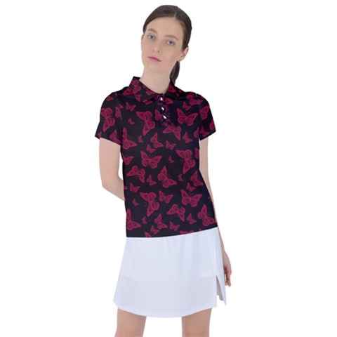 Red And Black Butterflies Women s Polo Tee by SpinnyChairDesigns