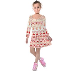 Boho Red Gold Kids  Long Sleeve Velvet Dress by SpinnyChairDesigns