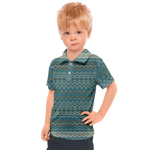 Boho Teal Green Stripes Kids  Polo Tee by SpinnyChairDesigns