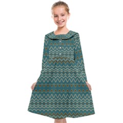 Boho Teal Green Stripes Kids  Midi Sailor Dress by SpinnyChairDesigns