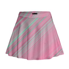 Turquoise And Pink Striped Mini Flare Skirt by SpinnyChairDesigns