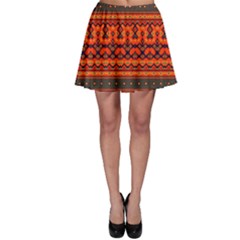 Boho Aztec Rust Orange Color Stripes Skater Skirt by SpinnyChairDesigns