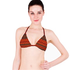 Boho Aztec Rust Orange Color Stripes Bikini Top by SpinnyChairDesigns