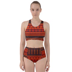 Boho Aztec Rust Orange Color Stripes Racer Back Bikini Set by SpinnyChairDesigns