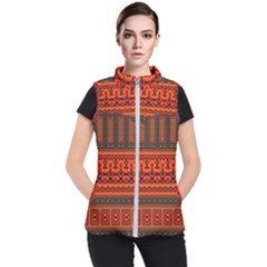 Boho Aztec Rust Orange Color Stripes Women s Puffer Vest by SpinnyChairDesigns