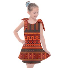 Boho Aztec Rust Orange Color Stripes Kids  Tie Up Tunic Dress by SpinnyChairDesigns