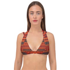 Boho Aztec Rust Orange Color Stripes Double Strap Halter Bikini Top by SpinnyChairDesigns