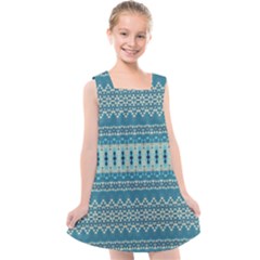 Boho Blue Teal Striped Kids  Cross Back Dress by SpinnyChairDesigns