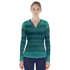 Biscay Green Ombre V-neck Long Sleeve Top by SpinnyChairDesigns