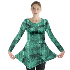 Biscay Green Black Textured Long Sleeve Tunic  by SpinnyChairDesigns