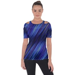 Indigo And Black Stripes Shoulder Cut Out Short Sleeve Top by SpinnyChairDesigns