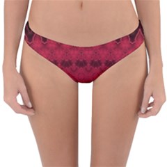 Boho Red Black Pattern Reversible Hipster Bikini Bottoms by SpinnyChairDesigns