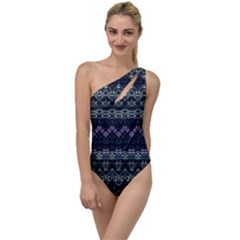 Boho Navy Teal Violet Stripes To One Side Swimsuit by SpinnyChairDesigns