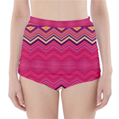 Boho Aztec Stripes Rose Pink High-waisted Bikini Bottoms by SpinnyChairDesigns