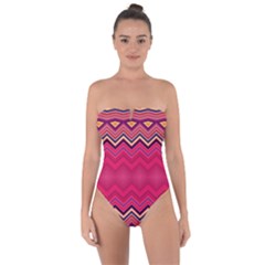 Boho Aztec Stripes Rose Pink Tie Back One Piece Swimsuit by SpinnyChairDesigns