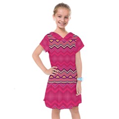 Boho Aztec Stripes Rose Pink Kids  Drop Waist Dress by SpinnyChairDesigns