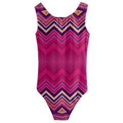 Boho Aztec Stripes Rose Pink Kids  Cut-out Back One Piece Swimsuit by SpinnyChairDesigns
