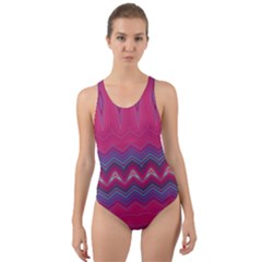 Magenta Blue Stripes Cut-out Back One Piece Swimsuit by SpinnyChairDesigns