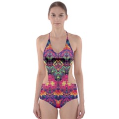 Boho Colorful Pattern Cut-out One Piece Swimsuit by SpinnyChairDesigns