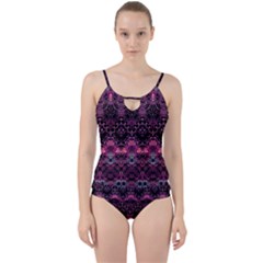 Boho Magenta Black Pattern Cut Out Top Tankini Set by SpinnyChairDesigns