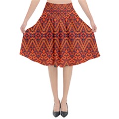 Boho Rust Orange Brown Pattern Flared Midi Skirt by SpinnyChairDesigns