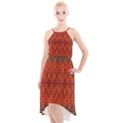 Boho Rust Orange Brown Pattern High-low Halter Chiffon Dress  by SpinnyChairDesigns