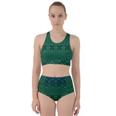 Boho Emerald Green And Blue  Racer Back Bikini Set by SpinnyChairDesigns