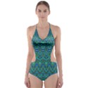 Boho Teal Green Blue Pattern Cut-Out One Piece Swimsuit View1