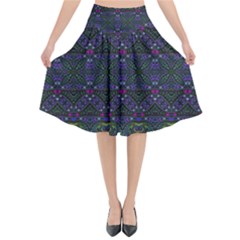 Boho Purple Green Pattern Flared Midi Skirt by SpinnyChairDesigns