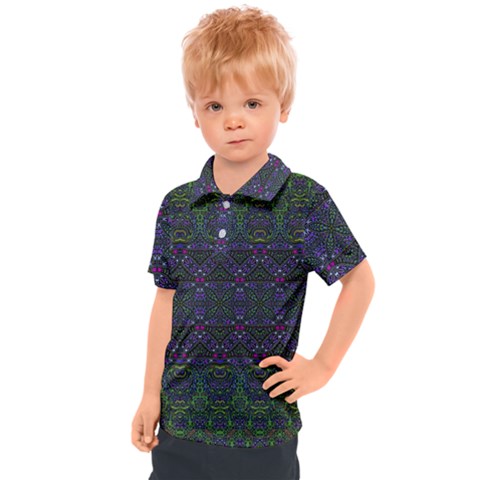Boho Purple Green Pattern Kids  Polo Tee by SpinnyChairDesigns