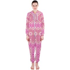 Boho Pink Floral Pattern Hooded Jumpsuit (ladies)  by SpinnyChairDesigns