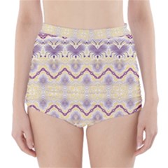 Boho Violet Yellow High-waisted Bikini Bottoms by SpinnyChairDesigns