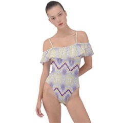 Boho Violet Yellow Frill Detail One Piece Swimsuit by SpinnyChairDesigns