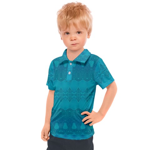 Boho Teal Pattern Kids  Polo Tee by SpinnyChairDesigns