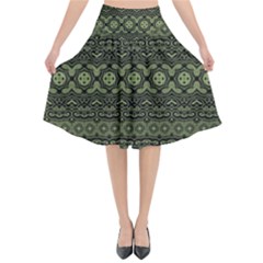 Boho Sage Green Black Flared Midi Skirt by SpinnyChairDesigns