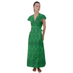 Boho Emerald Green Flutter Sleeve Maxi Dress by SpinnyChairDesigns
