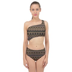 Boho Green Brown Pattern Spliced Up Two Piece Swimsuit by SpinnyChairDesigns