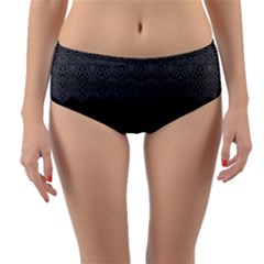 Boho Black Grey Pattern Reversible Mid-waist Bikini Bottoms by SpinnyChairDesigns