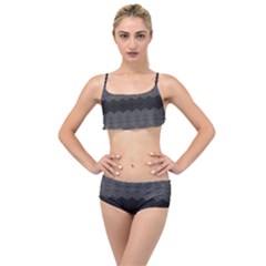 Boho Black Grey Pattern Layered Top Bikini Set by SpinnyChairDesigns