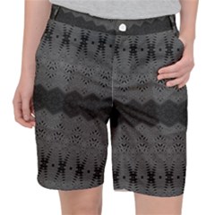 Boho Black Grey Pattern Pocket Shorts by SpinnyChairDesigns