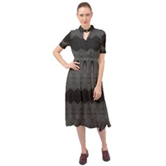 Boho Black Grey Pattern Keyhole Neckline Chiffon Dress by SpinnyChairDesigns