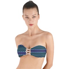 Boho Blue Green  Twist Bandeau Bikini Top by SpinnyChairDesigns