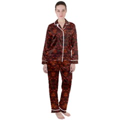 Boho Dark Red Floral Satin Long Sleeve Pyjamas Set by SpinnyChairDesigns