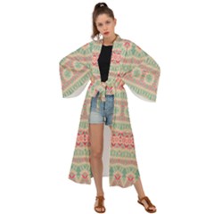 Boho Teal Pink Maxi Kimono by SpinnyChairDesigns