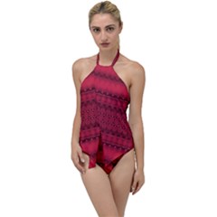 Crimson Red Pattern Go With The Flow One Piece Swimsuit by SpinnyChairDesigns