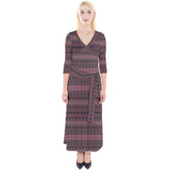 Boho Wine Grey Quarter Sleeve Wrap Maxi Dress by SpinnyChairDesigns