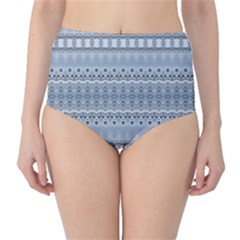 Boho Faded Blue Grey Classic High-waist Bikini Bottoms by SpinnyChairDesigns